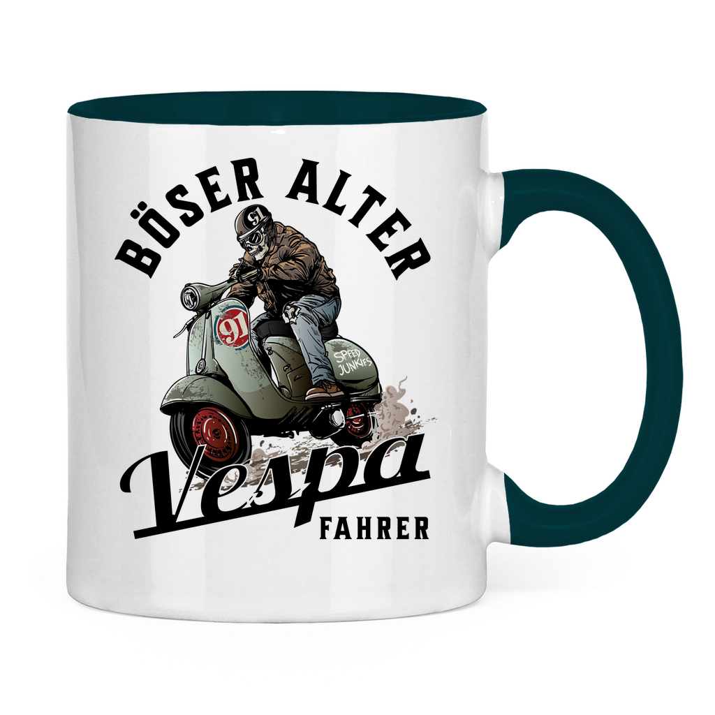 Tasse Böser alter Vespa Fahrer mit Vespa schwarz