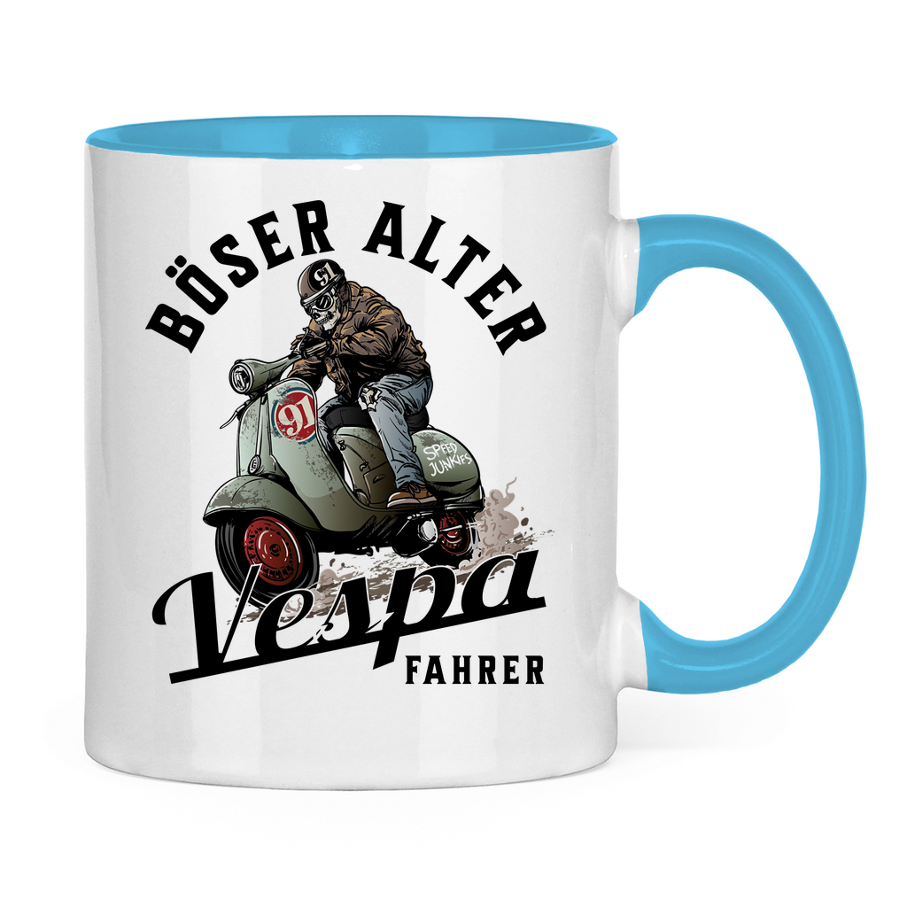 Tasse Böser alter Vespa Fahrer mit Vespa schwarz