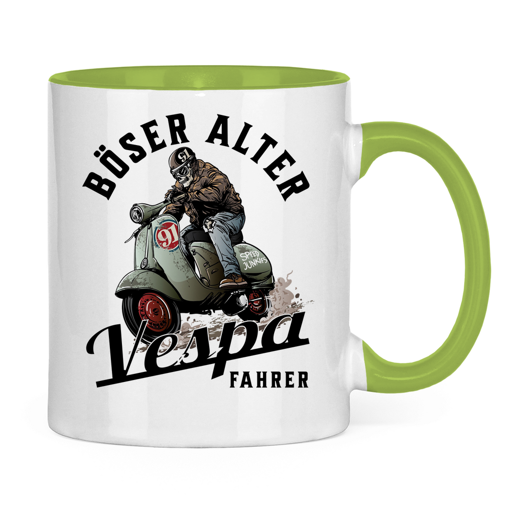 Tasse Böser alter Vespa Fahrer mit Vespa schwarz