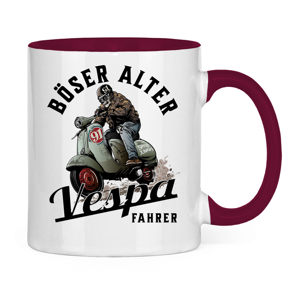 Tasse Böser alter Vespa Fahrer mit Vespa schwarz