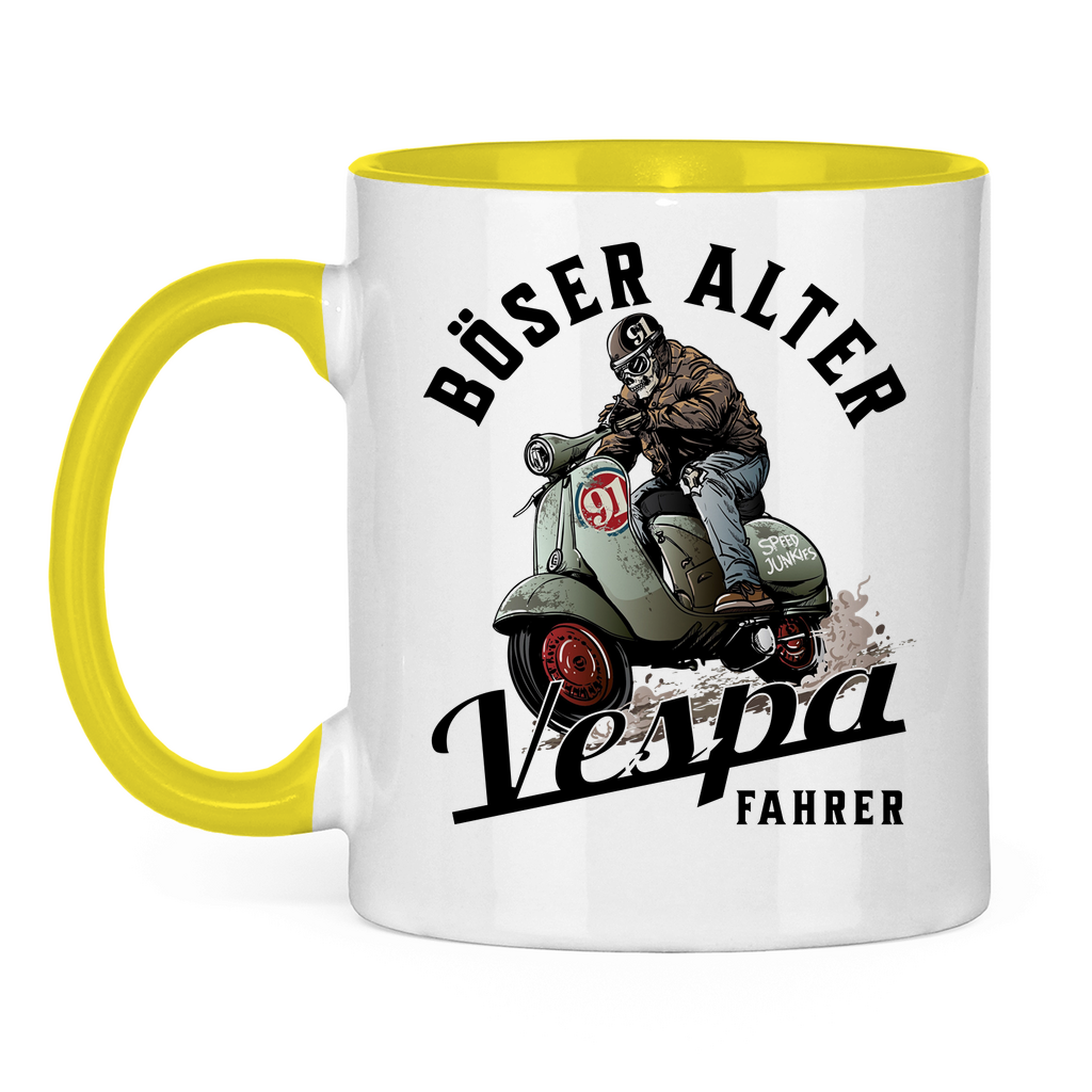 Tasse Böser alter Vespa Fahrer mit Vespa schwarz
