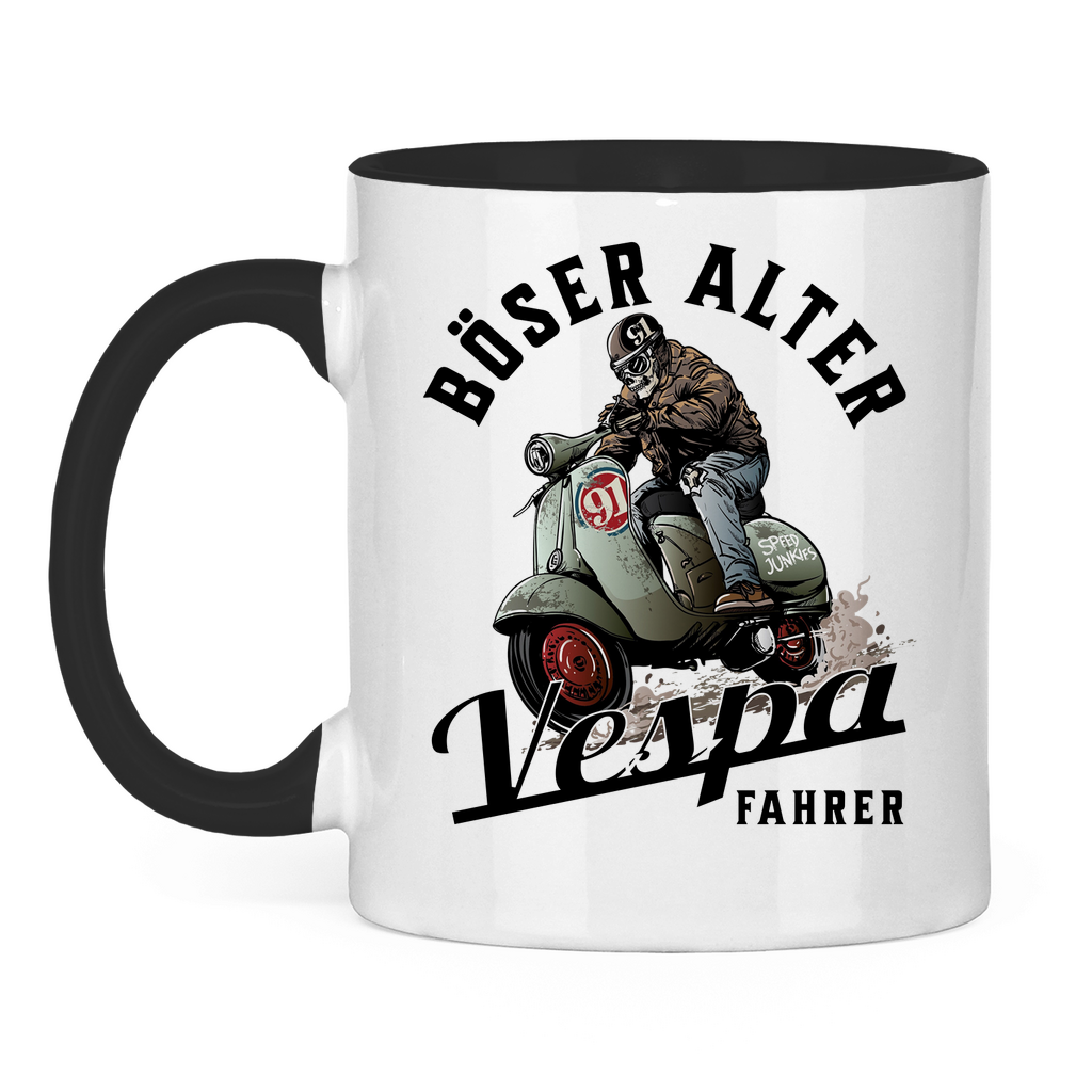 Tasse Böser alter Vespa Fahrer mit Vespa schwarz