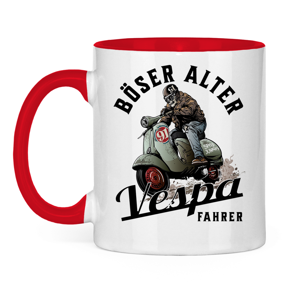 Tasse Böser alter Vespa Fahrer mit Vespa schwarz