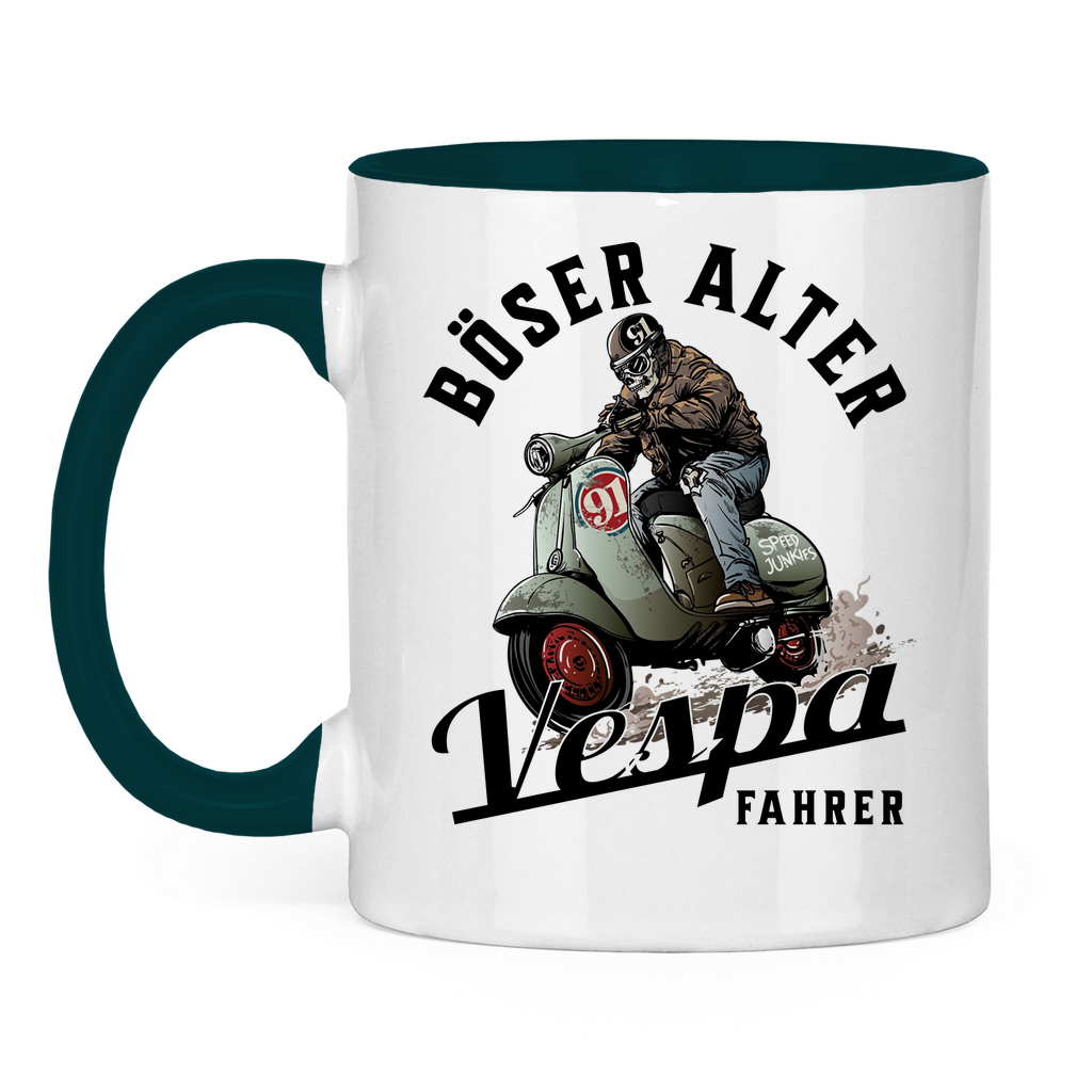 Tasse Böser alter Vespa Fahrer mit Vespa schwarz