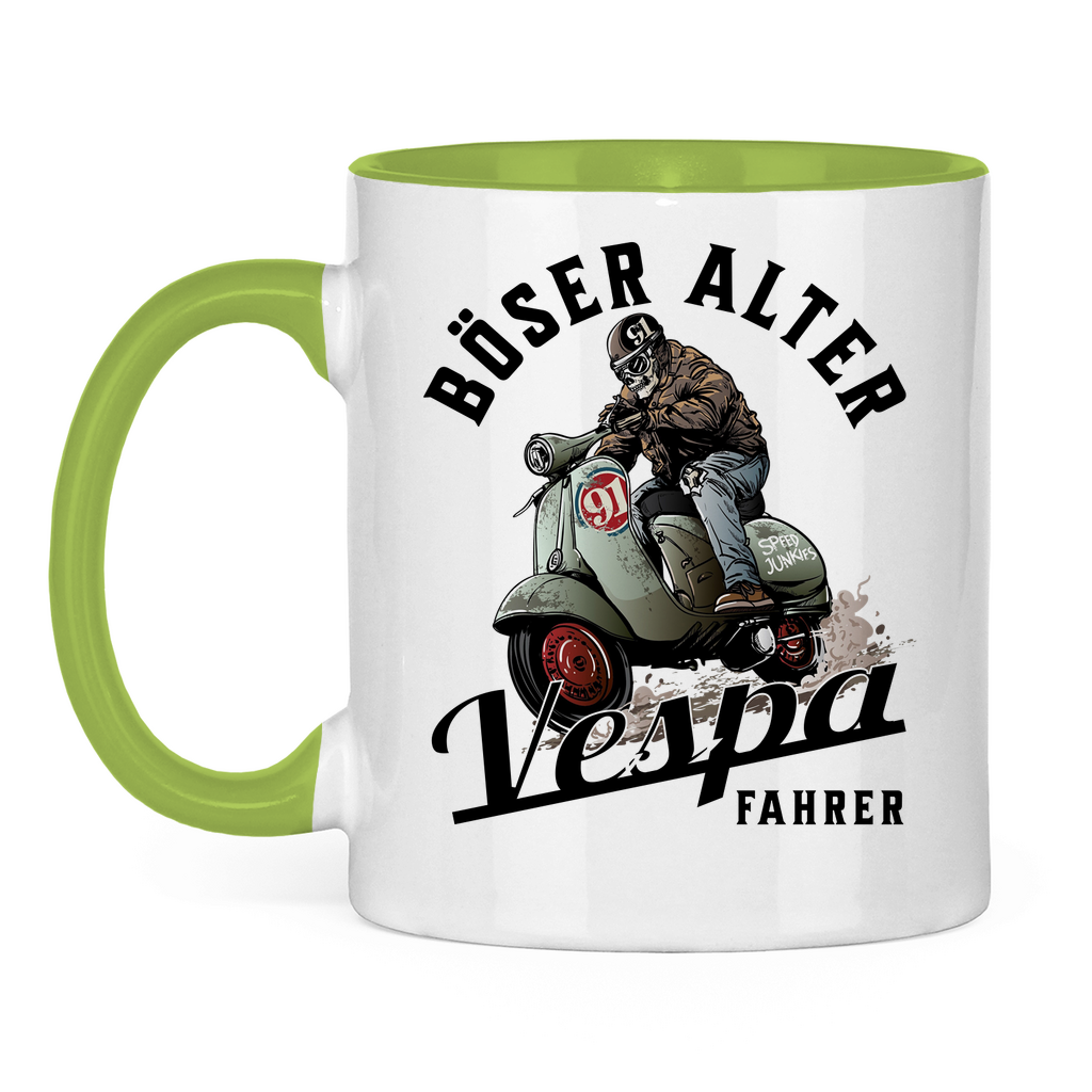 Tasse Böser alter Vespa Fahrer mit Vespa schwarz