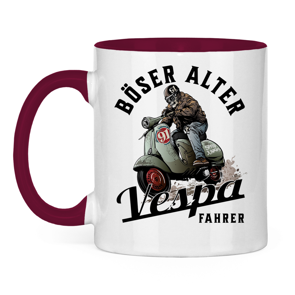 Tasse Böser alter Vespa Fahrer mit Vespa schwarz