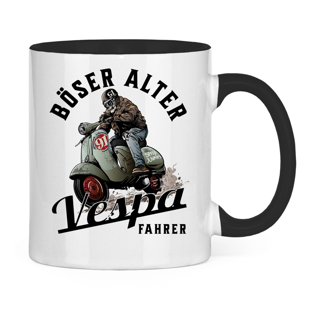 Tasse Böser alter Vespa Fahrer mit Vespa schwarz