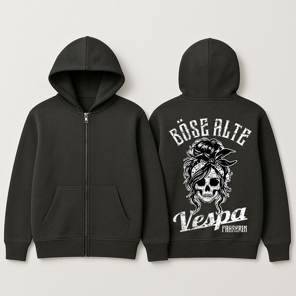 Böse alte Vespa Fahrerin Zipper Hoodie