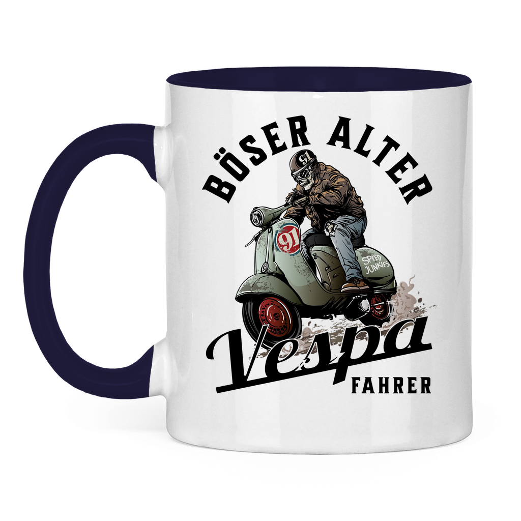 Tasse Böser alter Vespa Fahrer mit Vespa schwarz