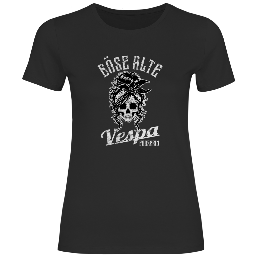 Damen T-Shirt Böse alte Vespa fahrerin